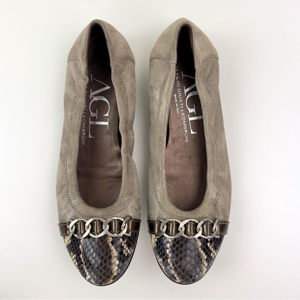 AGL Monika cap toe ballet toe ballet flat leather snake skin size 38.5